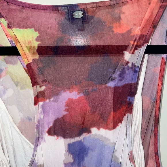 Guess High Low Kaleidos Raspberry-Multi Sleeveless Pleated Dress Sz Medium - Picture 4 of 5